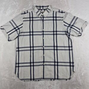 Kardo Button Down Shirt Men's XL White Blue Plaid Short Sleeve Casual Comfort